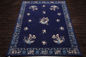 LoomBloom Multi Sizes Navy Hand Tufted  Chinese Art Deco New Zealand Wool Oriental Area Rug