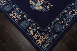 LoomBloom Multi Sizes Navy Hand Tufted  Chinese Art Deco New Zealand Wool Oriental Area Rug