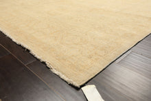 8x10 Beige, Tan, Celadon Color Hand Knotted Oushak Wool Transitional Oriental Rug