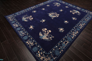 LoomBloom Multi Sizes Navy Hand Tufted  Chinese Art Deco New Zealand Wool Oriental Area Rug