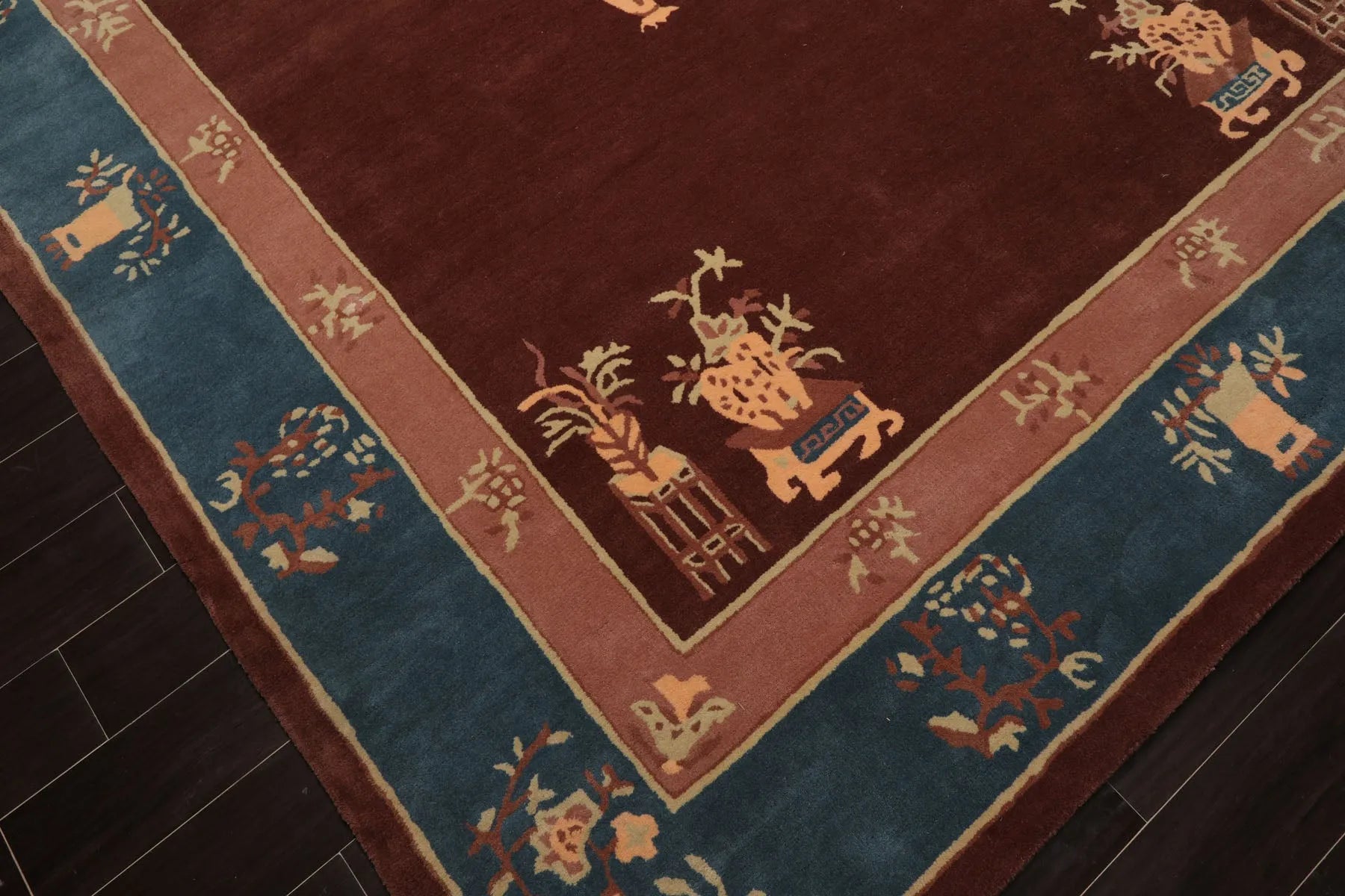Asian Rugs Only Multi Size Brown Hand Tufted Chinese Art Deco Vase Oriental Area Rug ...