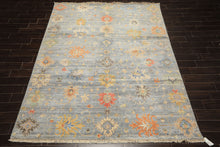 8x10 Blue, Coral, Orange Color Hand Knotted Oushak Wool Transitional Oriental Rug