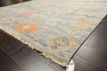 8x10 Blue, Coral, Orange Color Hand Knotted Oushak Wool Transitional Oriental Rug