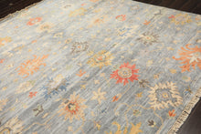 8x10 Blue, Coral, Orange Color Hand Knotted Oushak Wool Transitional Oriental Rug