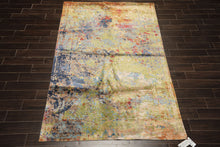 6x9 Lime, Navy, Coral Color Hand Knotted Sherpa Bamboo Silk Transitional Oriental Rug