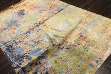 6x9 Lime, Navy, Coral Color Hand Knotted Sherpa Bamboo Silk Transitional Oriental Rug