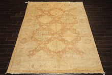 8x10 Tan, Beige, Celadon Color Hand Knotted Oushak New Zealand Wool Transitional Oriental Rug