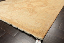 8x10 Tan, Beige, Celadon Color Hand Knotted Oushak New Zealand Wool Transitional Oriental Rug