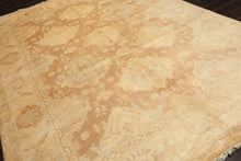 8x10 Tan, Beige, Celadon Color Hand Knotted Oushak New Zealand Wool Transitional Oriental Rug