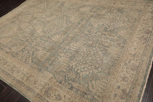 LoomBloom 9'x12' Celadon Hand Knotted Distressed Traditional Garden Wool Oriental Area Rug