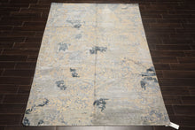 6x9 Beige, Gray, Blue Color Hand Knotted Sherpa Wool & Bamboo Silk Transitional Oriental Rug