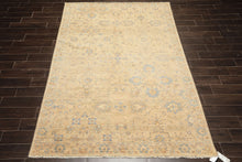 6x9 Beige, Aqua, Light Blue Color Hand Knotted Oushak Wool Transitional Oriental Rug