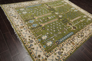 LoomBloom 8'x10' Green Hand Knotted Arts & Crafts Oushak Traditional William Morris Wool Oriental Area Rug