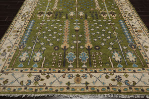 LoomBloom 8'x10' Green Hand Knotted Arts & Crafts Oushak Traditional William Morris Wool Oriental Area Rug