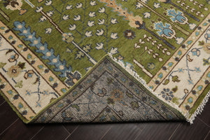 LoomBloom 8'x10' Green Hand Knotted Arts & Crafts Oushak Traditional William Morris Wool Oriental Area Rug