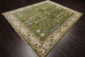 LoomBloom 8'x10' Green Hand Knotted Arts & Crafts Oushak Traditional William Morris Wool Oriental Area Rug