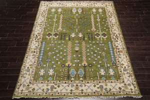 LoomBloom 8'x10' Green Hand Knotted Arts & Crafts Oushak Traditional William Morris Wool Oriental Area Rug