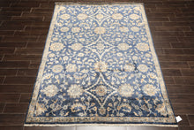 6x9 Navy, Gray, Moss Color Hand Knotted Oushak Viscose Traditional Oriental Rug