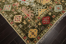 LoomBloom 8'x10' Green Hand Knotted Arts & Crafts Oushak Transitional  Wool Oriental Area Rug