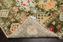 LoomBloom 8'x10' Green Hand Knotted Arts & Crafts Oushak Transitional  Wool Oriental Area Rug