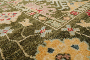 LoomBloom 8'x10' Green Hand Knotted Arts & Crafts Oushak Transitional  Wool Oriental Area Rug