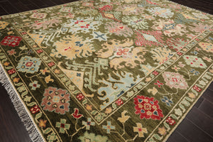 LoomBloom 8'x10' Green Hand Knotted Arts & Crafts Oushak Transitional  Wool Oriental Area Rug