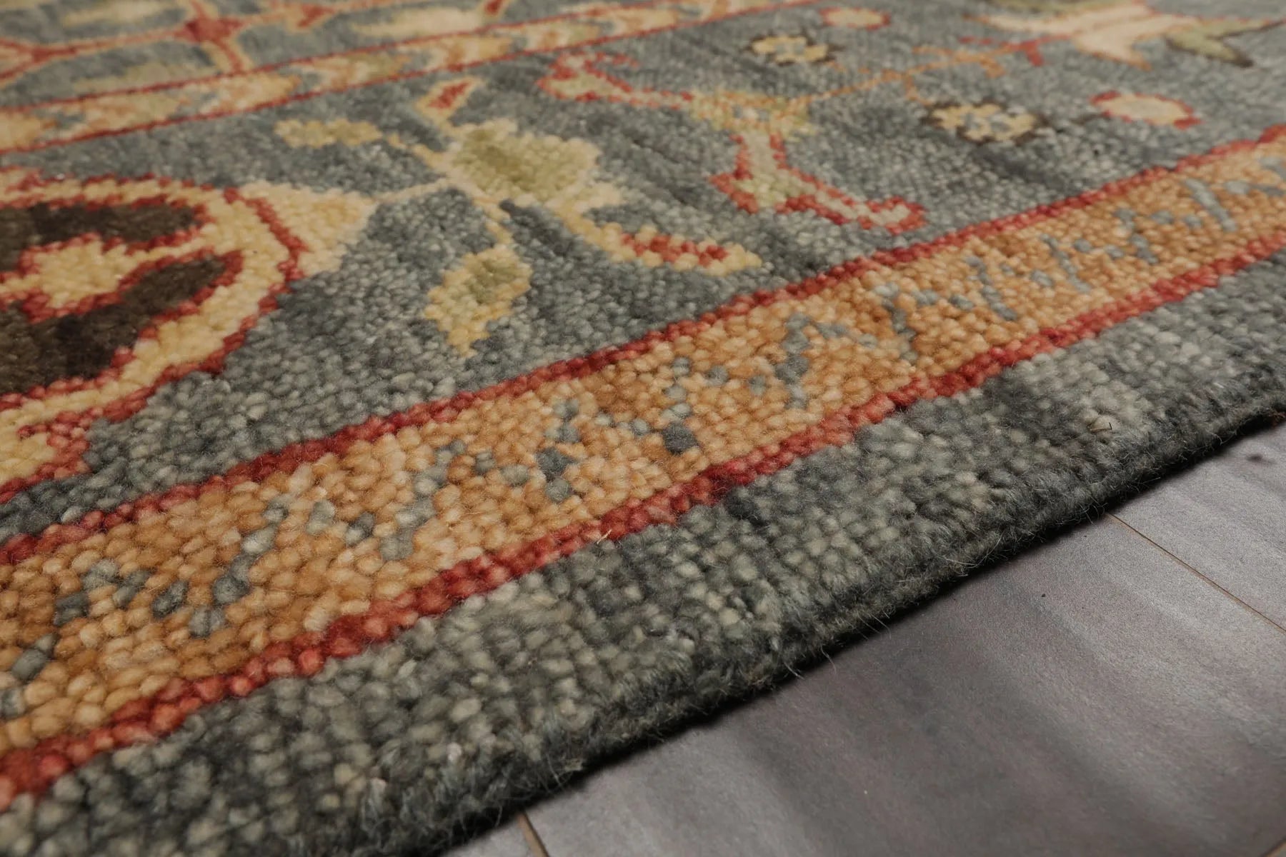 Multi Size Slate Hand Knotted Arts & Crafts Oushak Oriental Area Rug ...