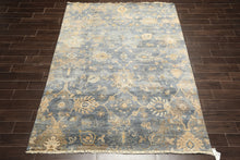 6x9 Slate, Blue, Beige Color Hand Knotted Oushak Wool Transitional Oriental Rug