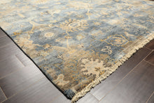 6x9 Slate, Blue, Beige Color Hand Knotted Oushak Wool Transitional Oriental Rug