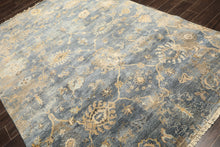 6x9 Slate, Blue, Beige Color Hand Knotted Oushak Wool Transitional Oriental Rug