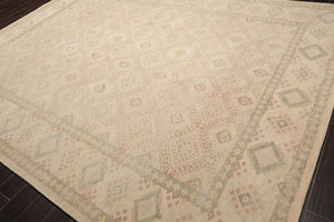 LoomBloom Multi Size Beige Hand Knotted Oushak Transitional GeometricStone Wash Wool Oriental Area Rug