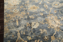 6x9 Slate, Blue, Beige Color Hand Knotted Oushak Wool Transitional Oriental Rug