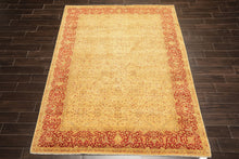 6x9 Beige, Burnt Orange, Mint Color Hand Knotted Agra Wool Traditional Oriental Rug