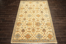 6x9 Beige, Aqua, Gold Color Hand Knotted Oushak Wool Traditional Oriental Rug