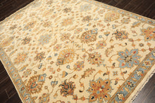 6x9 Beige, Aqua, Gold Color Hand Knotted Oushak Wool Traditional Oriental Rug