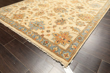 6x9 Beige, Aqua, Gold Color Hand Knotted Oushak Wool Traditional Oriental Rug