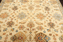 6x9 Beige, Aqua, Gold Color Hand Knotted Oushak Wool Traditional Oriental Rug
