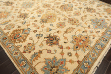 6x9 Beige, Aqua, Gold Color Hand Knotted Oushak Wool Traditional Oriental Rug