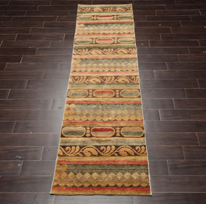 2'6''x9'9" Runner Tan Hand Knotted Art and Deco Transitional Michaelian & Kohlberg Tibetan Wool Oriental Area Rug