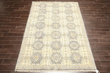 6x9 Ivory, Slate, Blue Color Hand Knotted Oushak Wool Transitional Oriental Rug