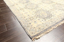 6x9 Ivory, Slate, Blue Color Hand Knotted Oushak Wool Transitional Oriental Rug