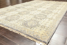 6x9 Ivory, Slate, Blue Color Hand Knotted Oushak Wool Transitional Oriental Rug