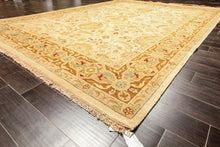 9x12 Warm Beige, Gold, Turquoise Color Hand Knotted Agra Wool Traditional Oriental Rug