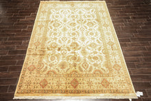 8x10 Beige, Rose, Mint Color Hand Knotted Oushak New Zealand Wool Transitional Oriental Rug