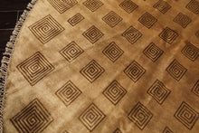 8' Round Tan, Brown, Color Hand Knotted Tibetan New Zealand Wool Modern & Contemporary Oriental Rug