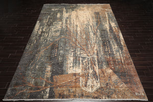 10'x14' Gray Hand Knotted Modern & Contemporary Tibetan Wool & Silk Oriental Area Rug