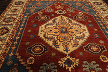8x10 Rust, Light Gold, Blue Color Hand Knotted Oushak Wool Transitional Oriental Rug