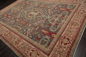 10x14 Blue, Beige Hand Knotted Super Fine Oushak 200 KPSI Wool Oriental Area Rug - Oriental Rug Of Houston