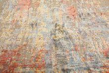 9x12 Beige, Coral, Aqua Color Hand Knotted Sherpa Wool & Bamboo Silk Modern & Contemporary Oriental Rug