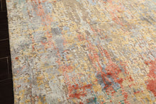 9x12 Beige, Coral, Aqua Color Hand Knotted Sherpa Wool & Bamboo Silk Modern & Contemporary Oriental Rug